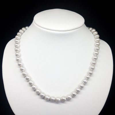 Collier Muschelkernperlen Silber Hell 8mm