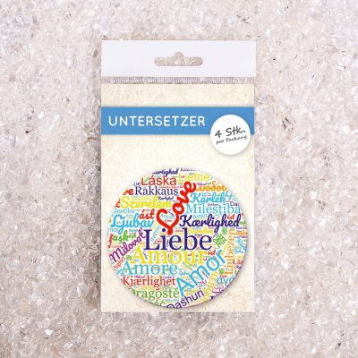 Untersetzer Set Wortwolke Liebe d95mm 4Stück / Packung