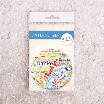 Untersetzer Set Wortwolke Danke d95mm 4Stück / Packung